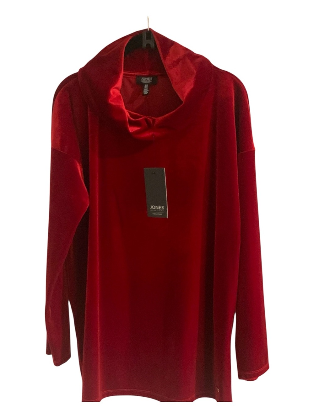 Jones New York Long Sleeve Cowl Neck Red  Stretch Velour Tunic Top NWT Size MED